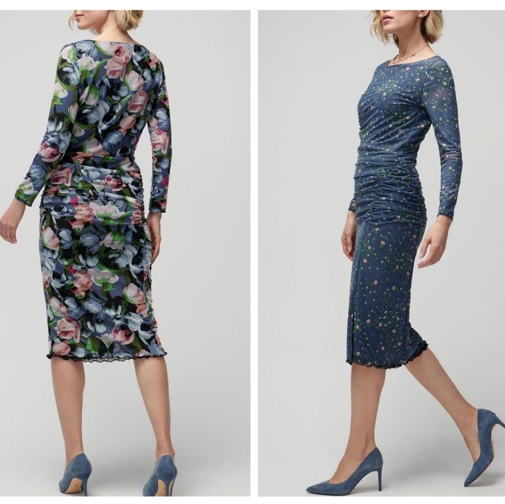 WHBM Long-Sleeve Reversible Mesh Sheath Dress Womens Medium Floral Tulip M NWT